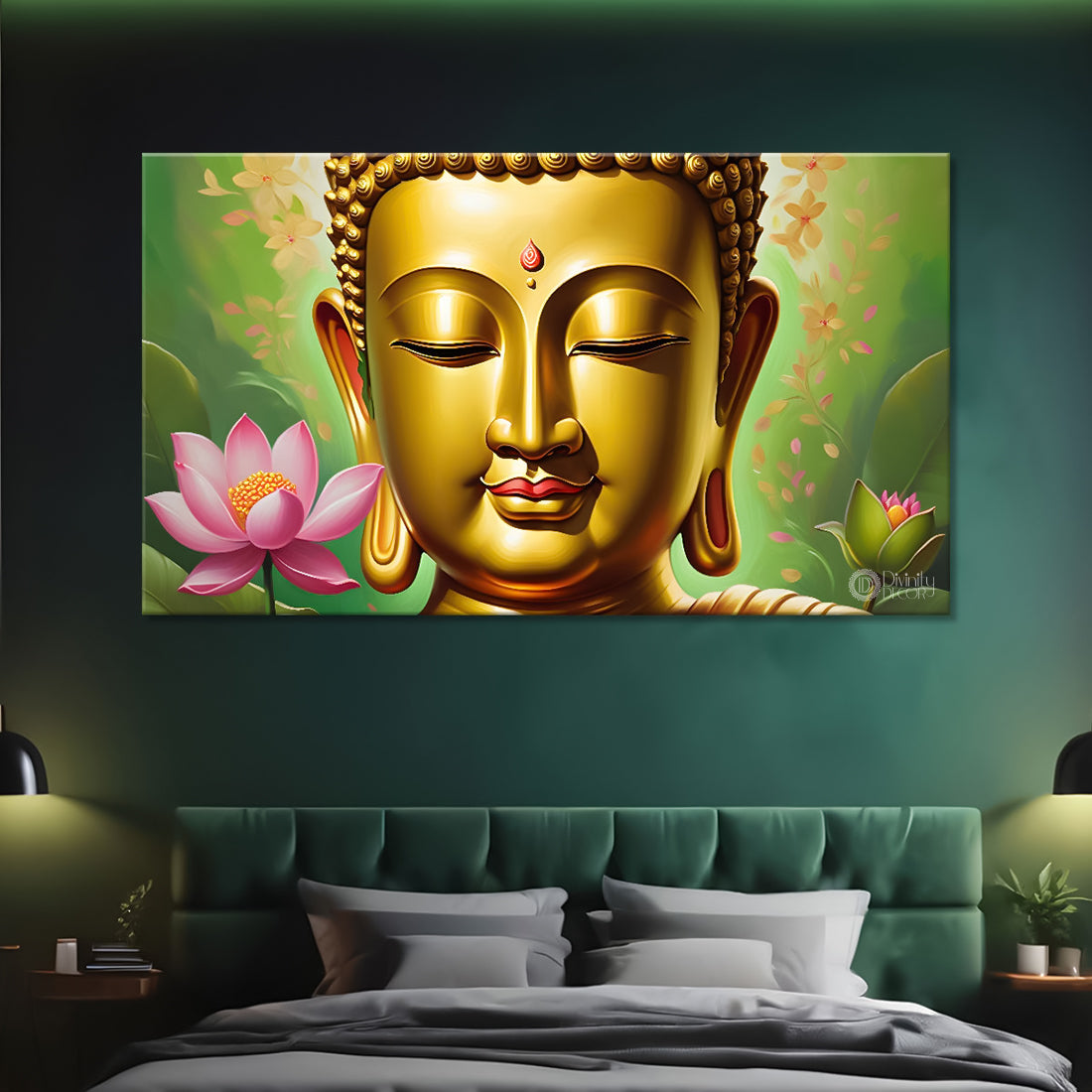 Golden buddha with lotus textured painting Canvas Wall Painting - Buddha-29