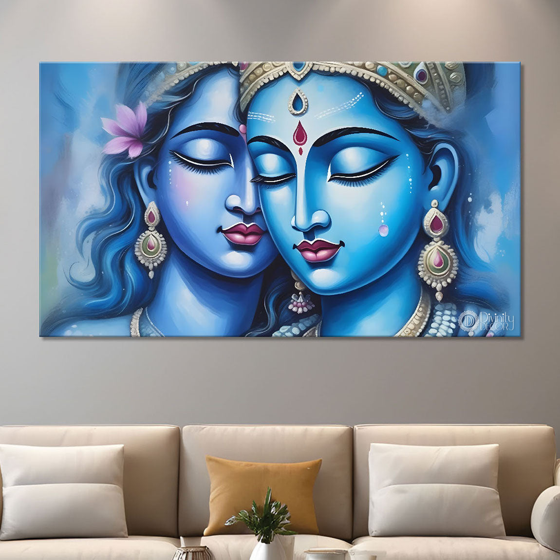 Blue face Radha and Krishna textured painting Canvas Painting - Design - Krishna-30