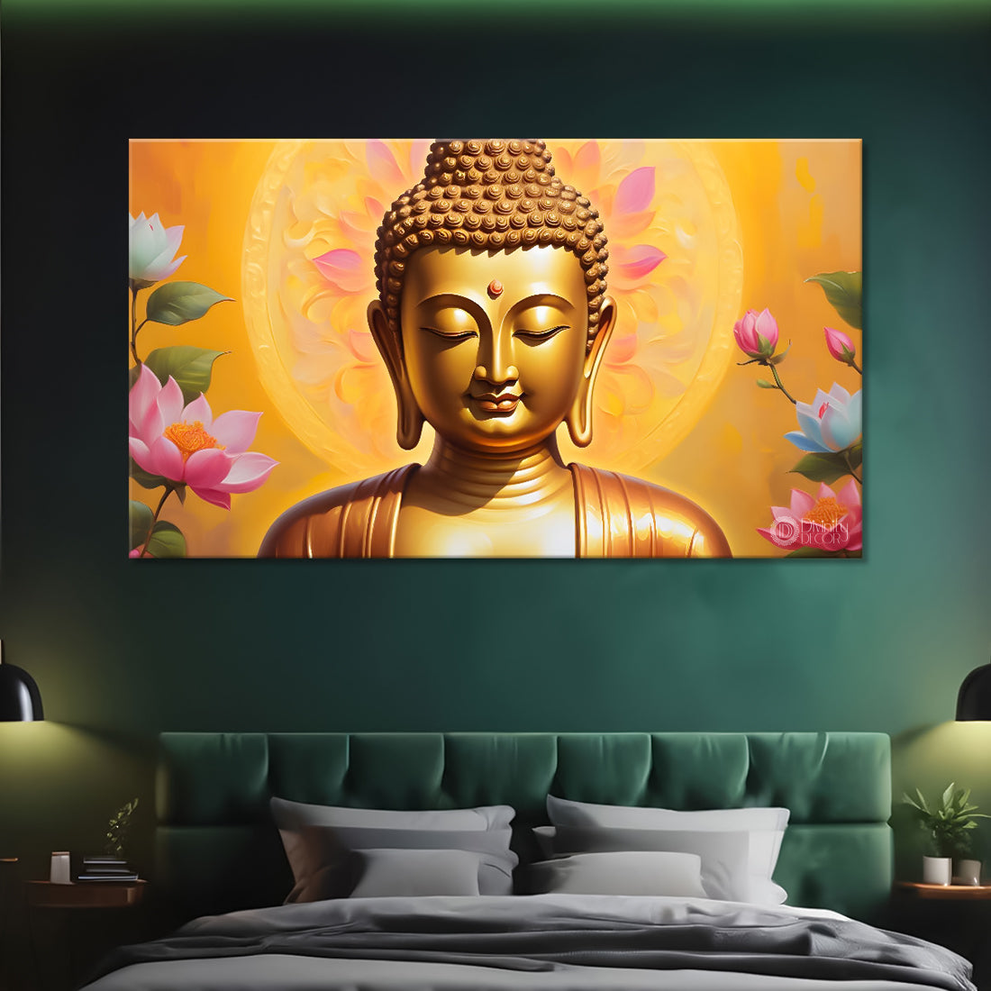 Golden buddha with lotus textured painting Canvas Wall Painting - Buddha-30