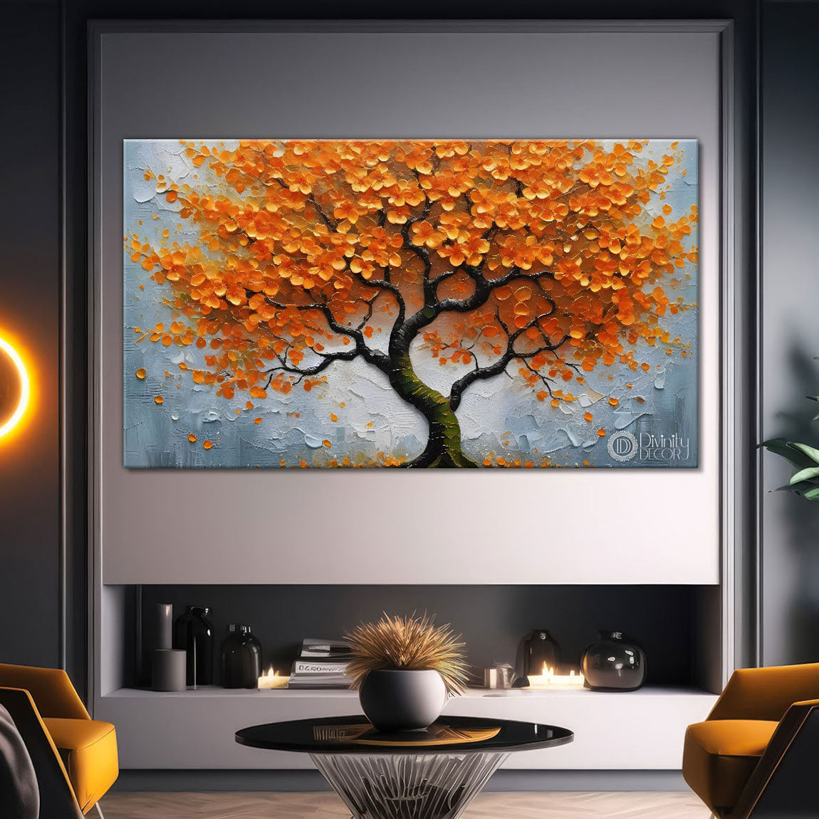 Orange tree in textured modern art Canvas Painting - Design - Tree-31