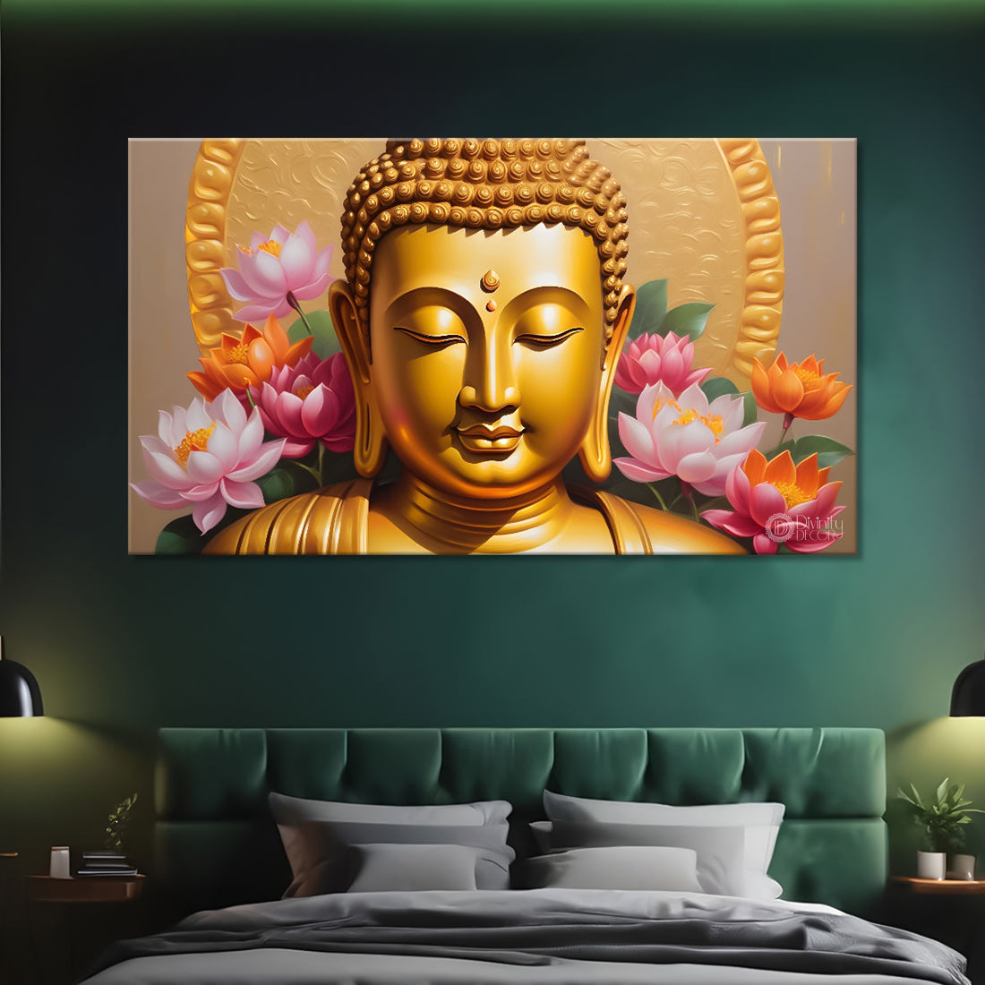 Golden buddha with lotus textured painting Canvas Wall Painting - Buddha-31