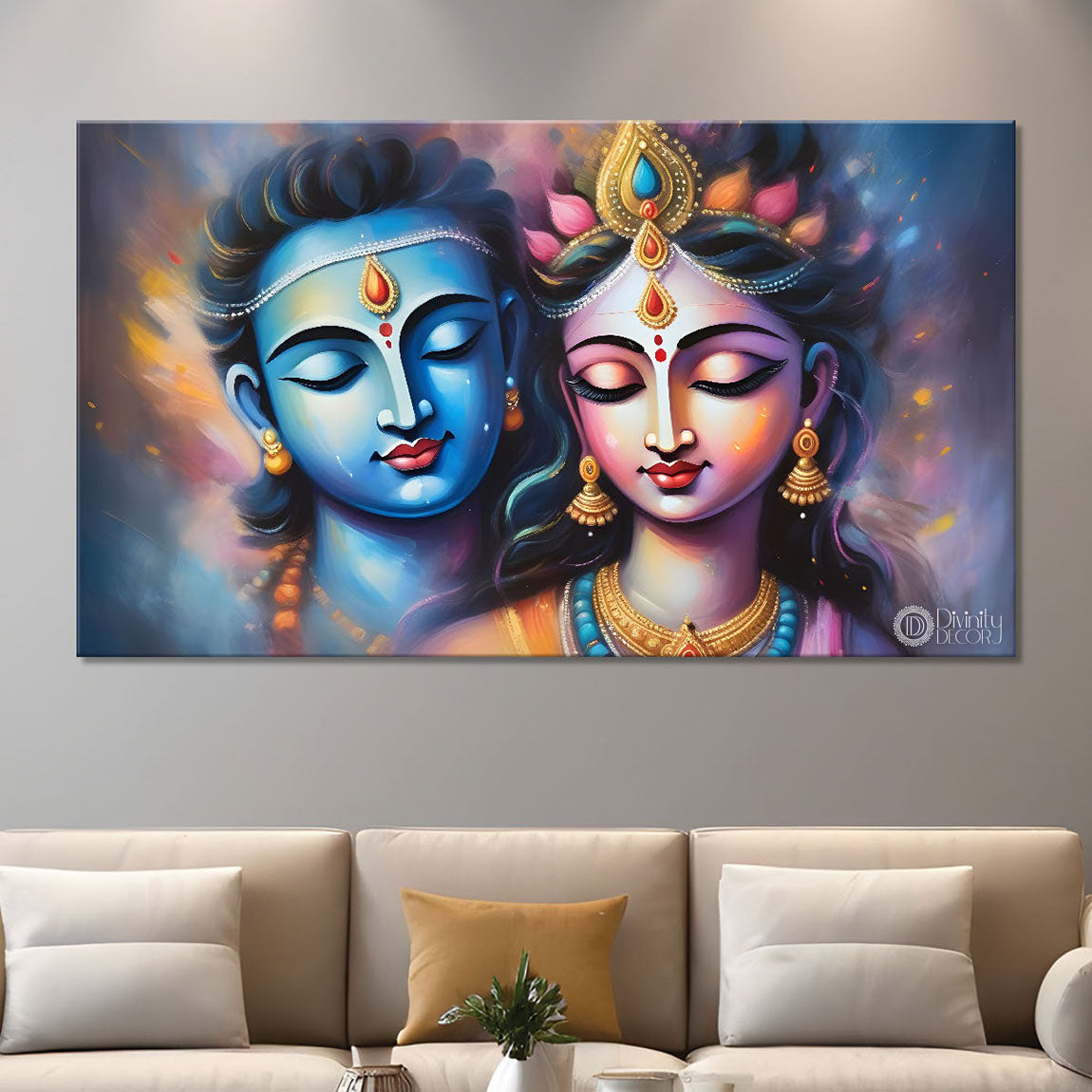 Blue face Radha and Krishna textured oil painting Canvas Painting - Design - Krishna-31