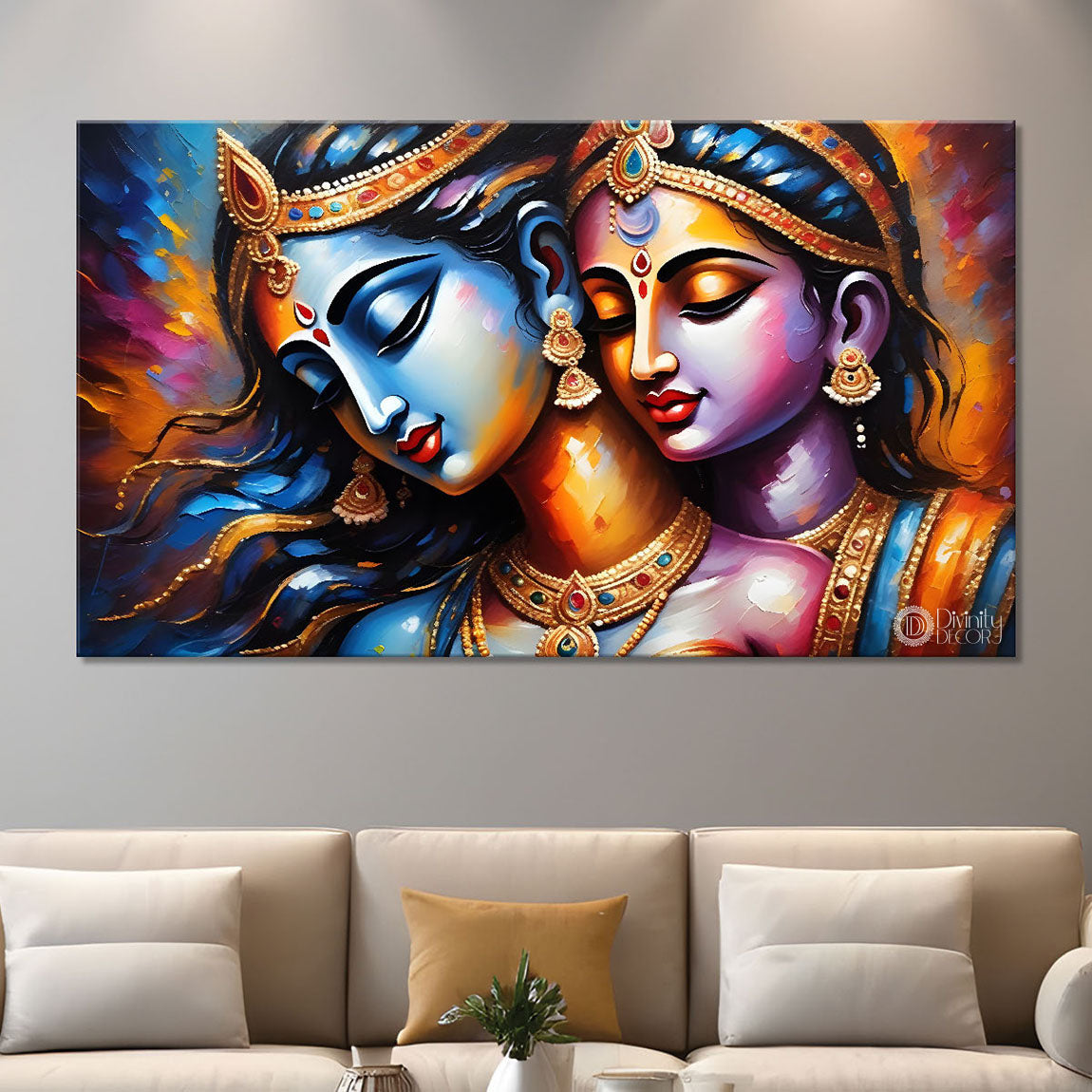 Radha and Krishna face in colors textured painting Canvas Painting - Design - Krishna-32