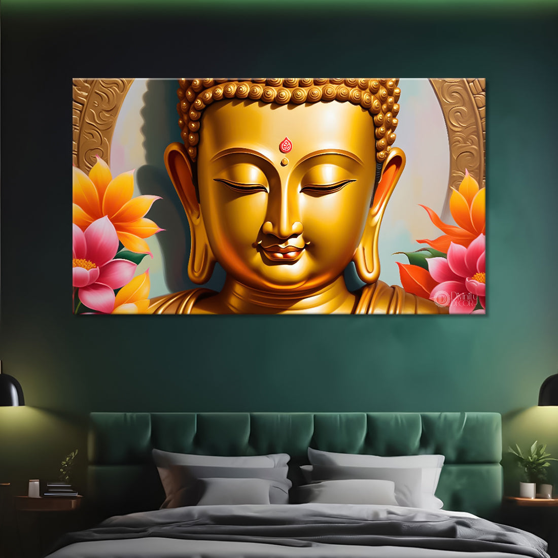 Golden buddha with lotus textured painting Canvas Wall Painting - Buddha-32
