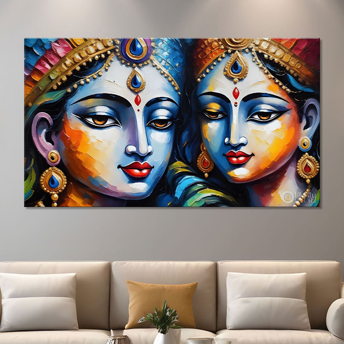 Radha and Krishna face in colors textured painting Canvas Painting - Design - Krishna-33
