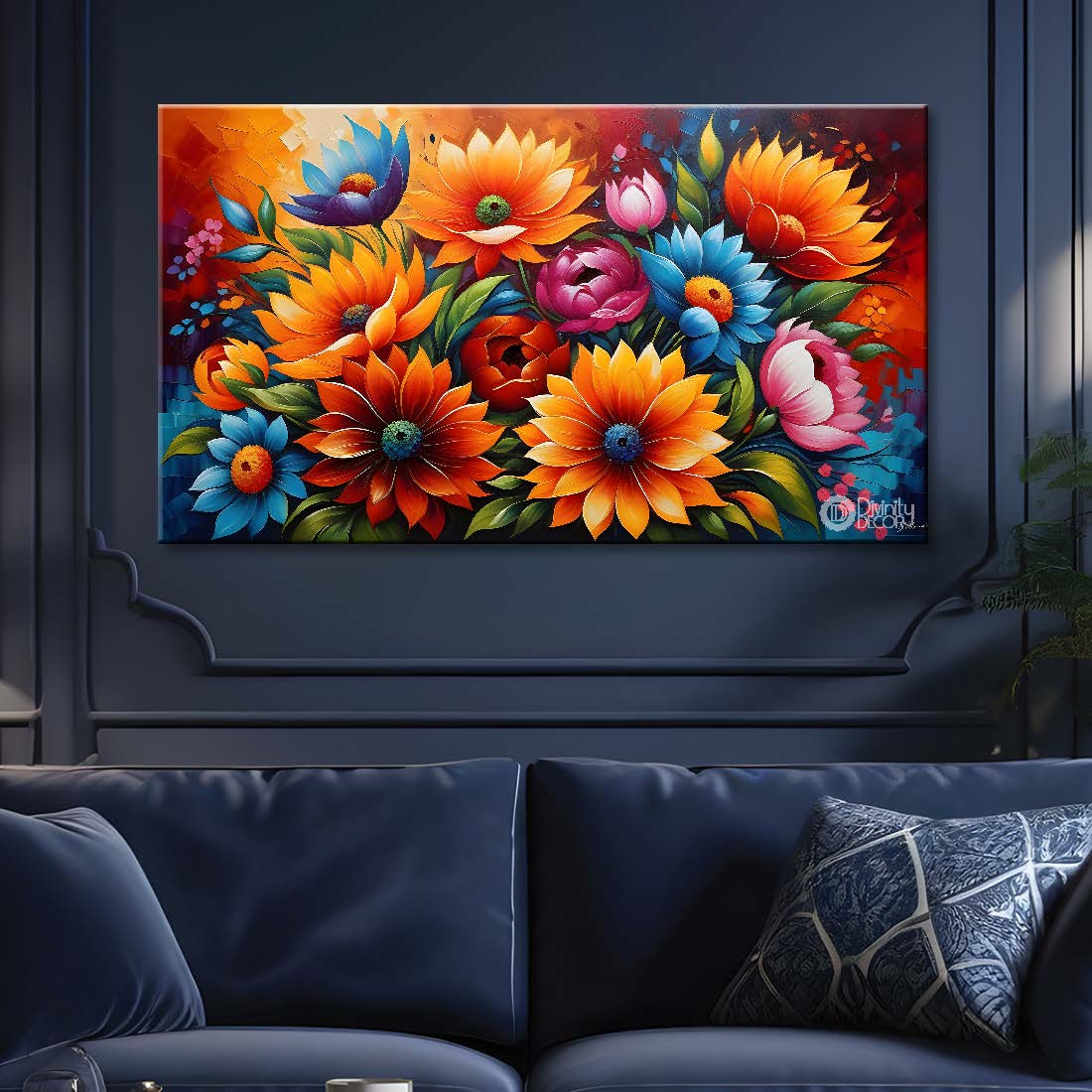 Orange and red flowers with bright textured painting- Design - Flower-33
