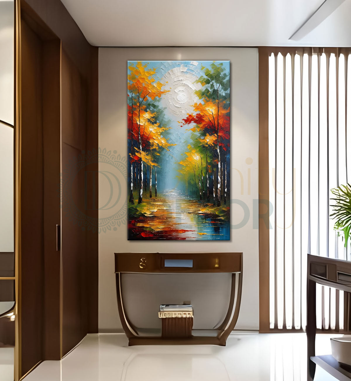 Orange trees with lake terxtured natural art Canvas Painting - Nature Art -V-33