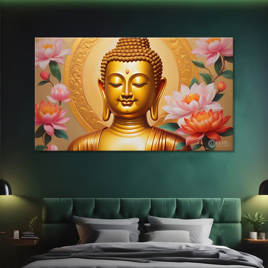 Golden buddha with lotus textured painting Canvas Wall Painting - Buddha-33