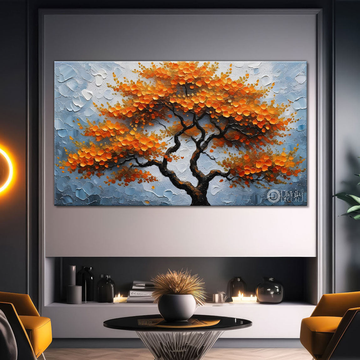 Orange tree in textured modern art Canvas Painting - Design - Tree-34