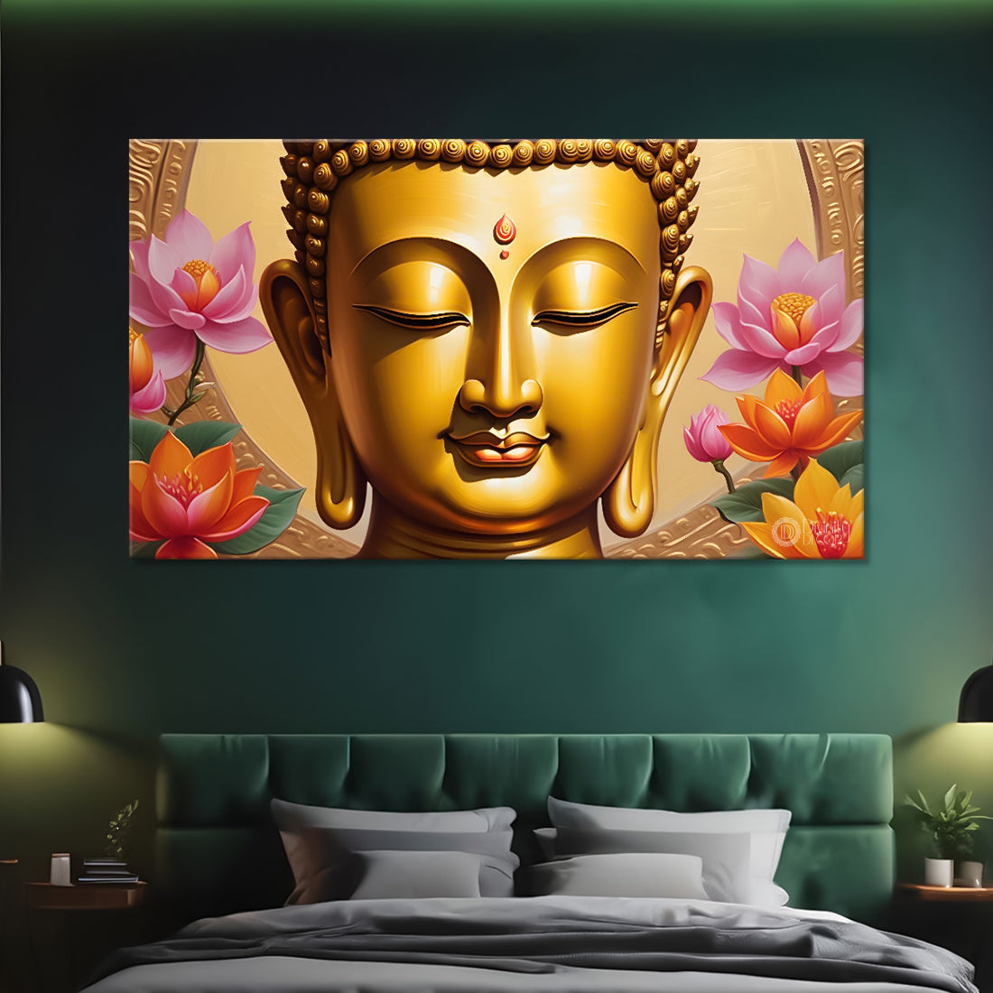 Golden buddha with lotus textured painting Canvas Wall Painting - Buddha-34