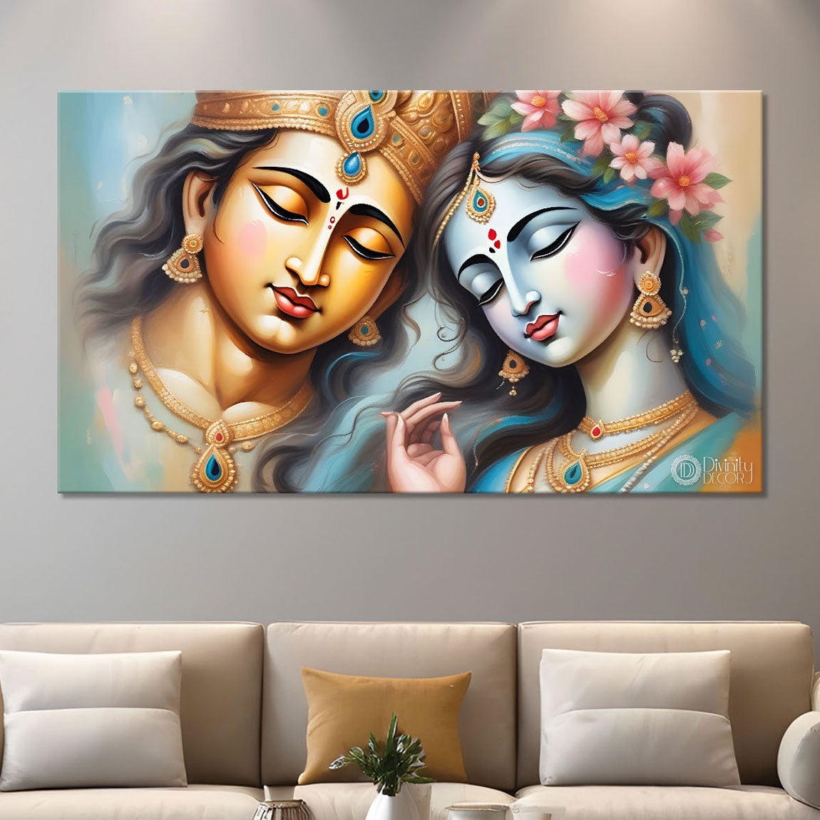 Radha and Krishna face in light textured painting Canvas Painting - Design - Krishna-35