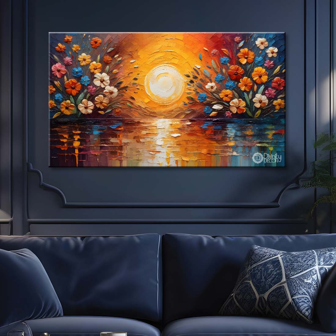 Colorful flowers with sunrise textured painting- Design - Flower-36