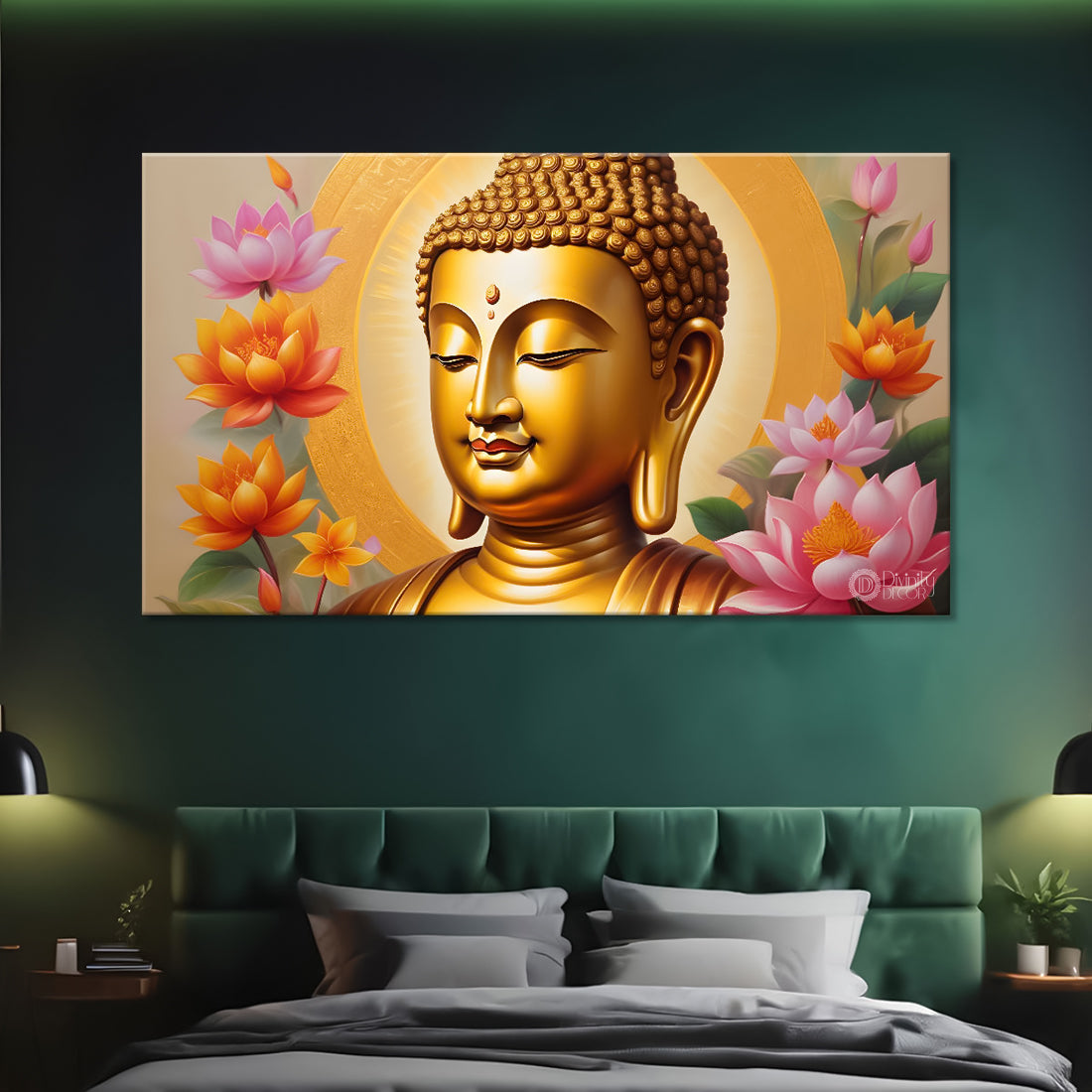 Golden buddha with lotus textured painting Canvas Wall Painting - Buddha-36