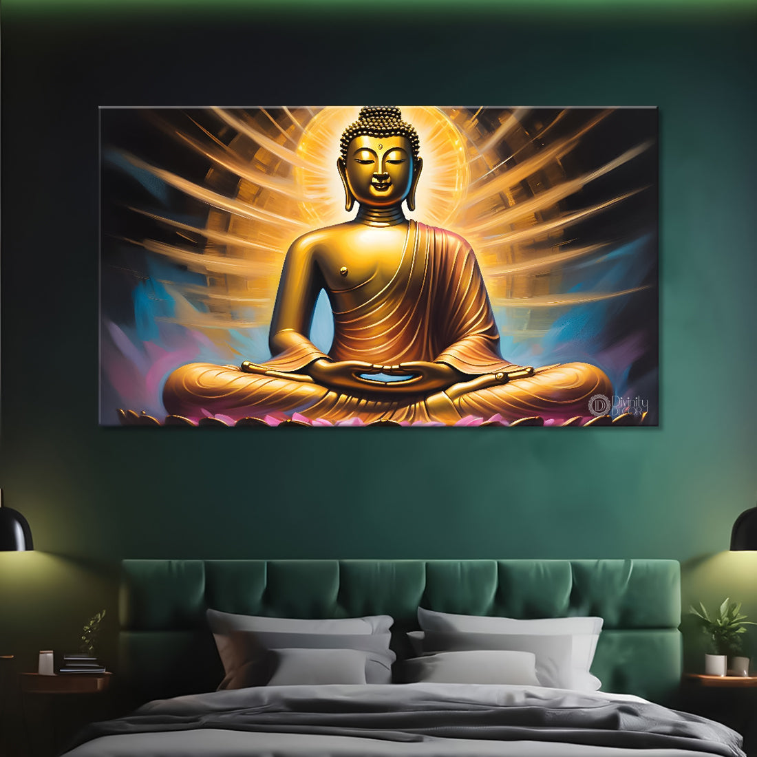 Golden buddha with yellow chakra painting Wall Painting - Buddha-38