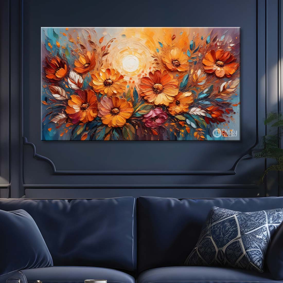 Colorful flowers with sunrise textured painting- Design - Flower-38