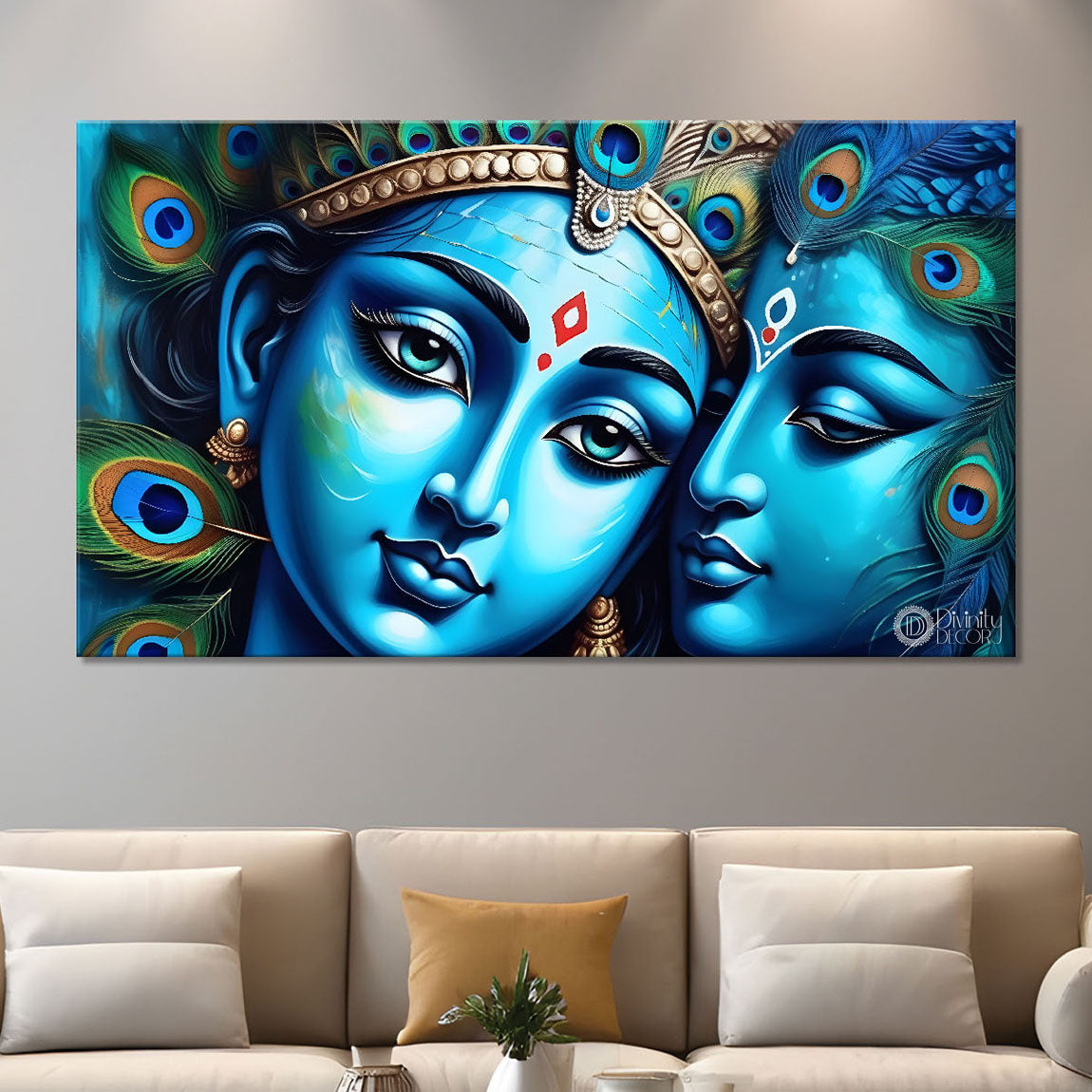 Blue textured face of Radha and Krishna painting Canvas Painting - Design - Krishna-39