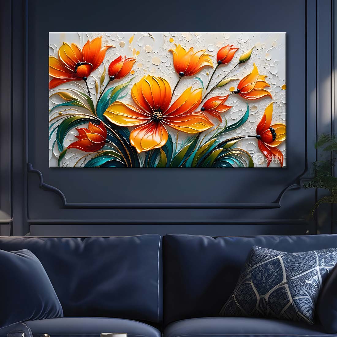 Orange flowers with bright textured painting- Design - Flower-40