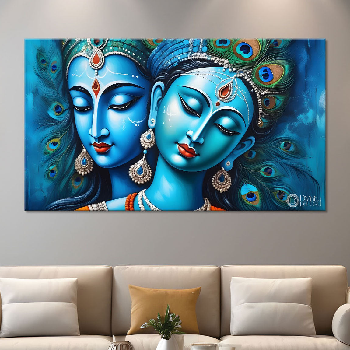 Blue textured face of Radha and Krishna painting Canvas Painting - Design - Krishna-40