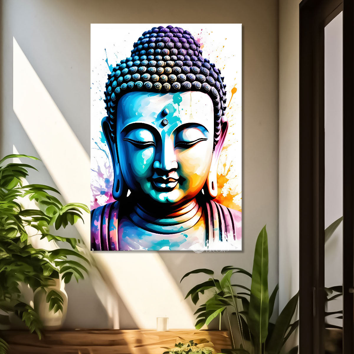 Buddha face in colourful water colour background textured painting- Buddha-V-40