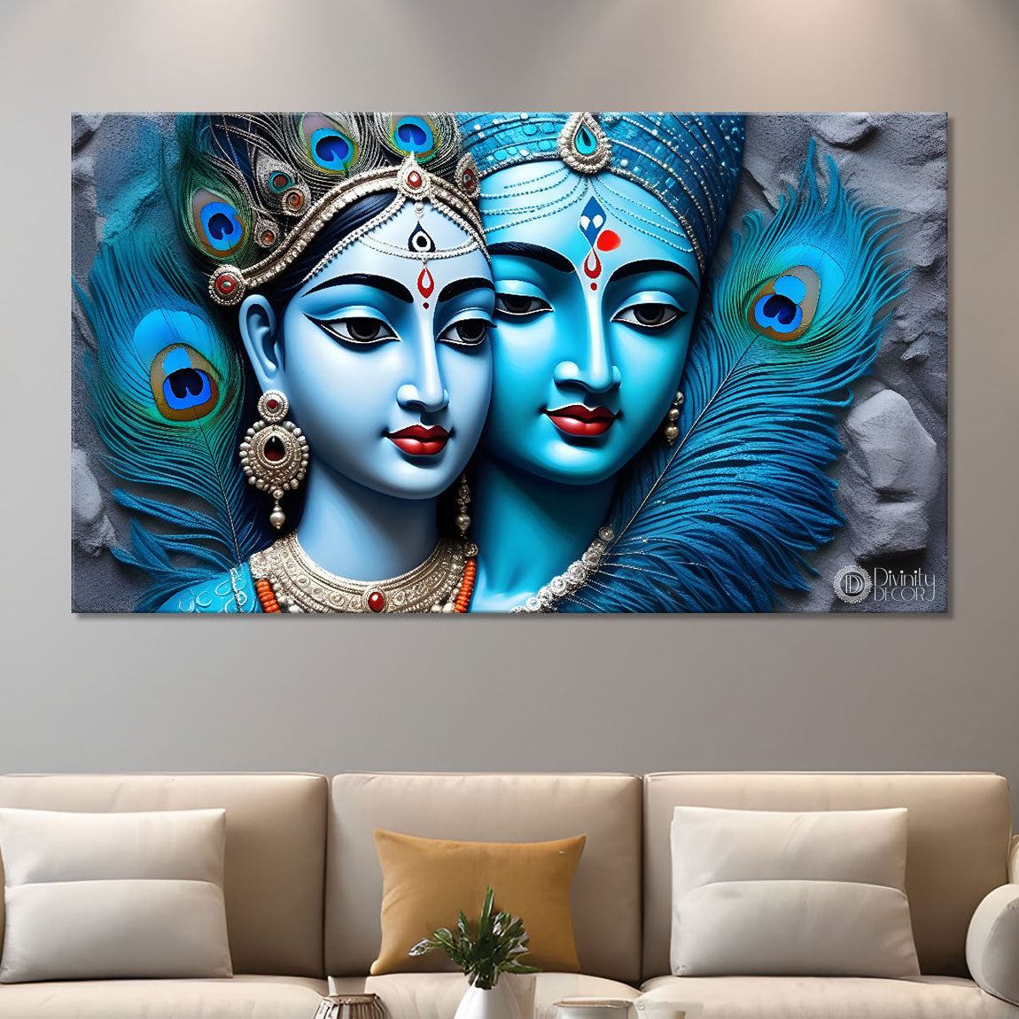 Blue textured face of Radha and Krishna painting Canvas Painting - Design - Krishna-41