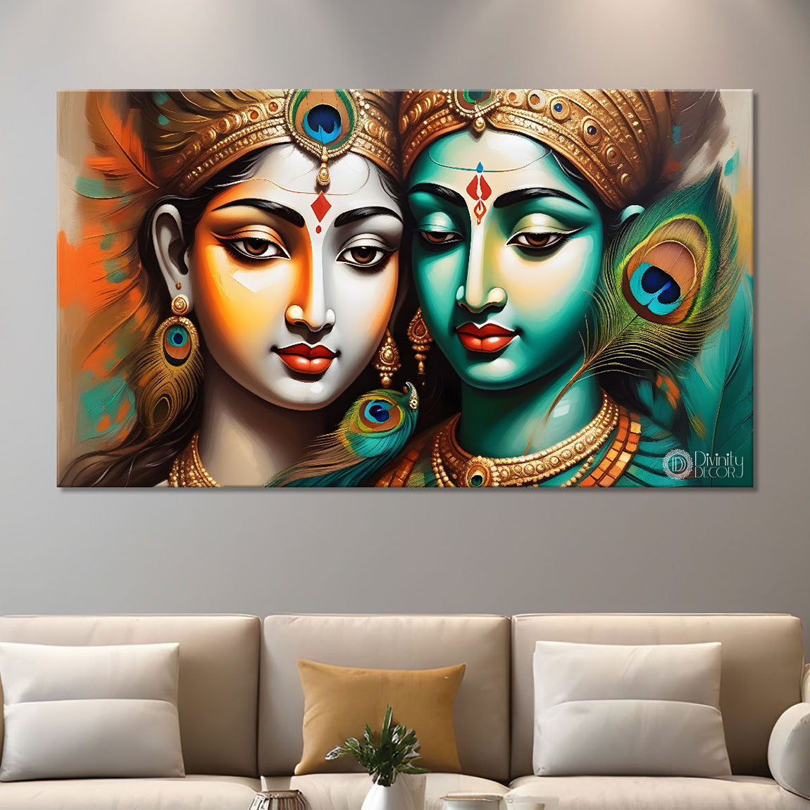 Radha and Krishna face painting in blue texture Canvas Painting - Design - Krishna-42