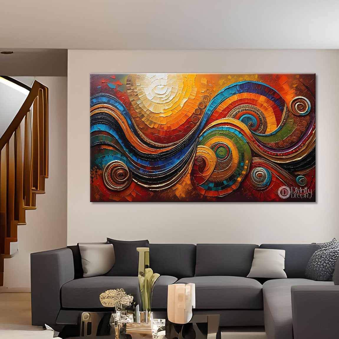 Waves textured modern art Canvas Painting - Design - Modern-L-42