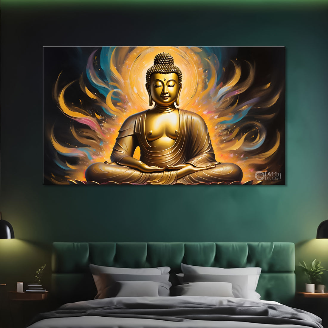 Golden buddha with yellow chakra painting Canvas Wall Painting - Buddha-42
