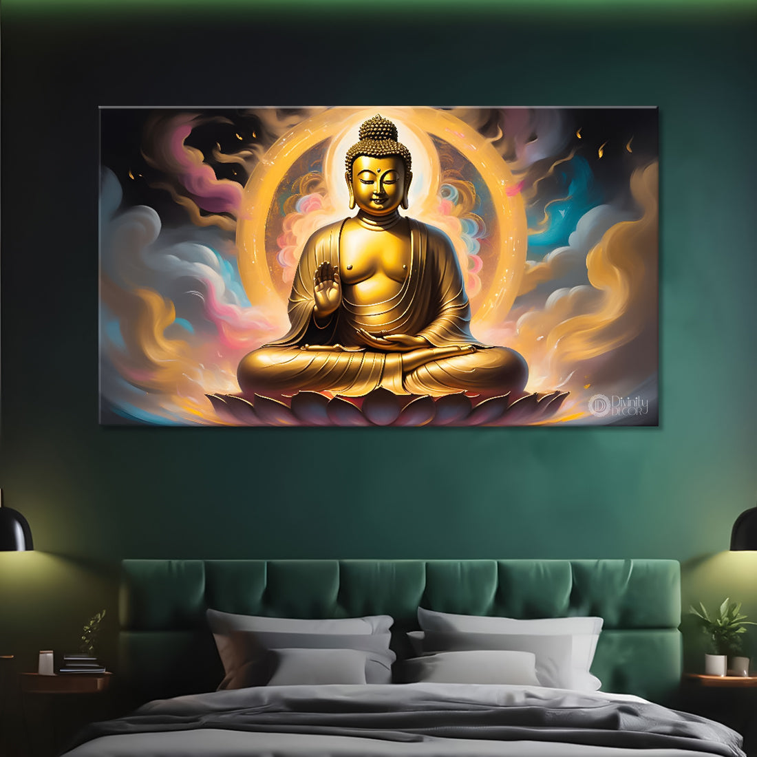 Golden buddha with yellow chakra painting Canvas Wall Painting - Buddha-43