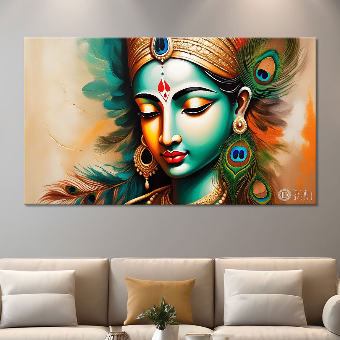 Krishna face painting in blue texture Canvas Painting - Design - Krishna-43