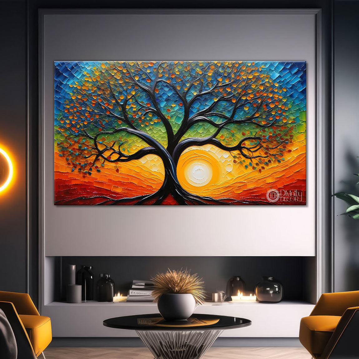 Tree in colors textured modern art Canvas Painting - Design - Tree-43