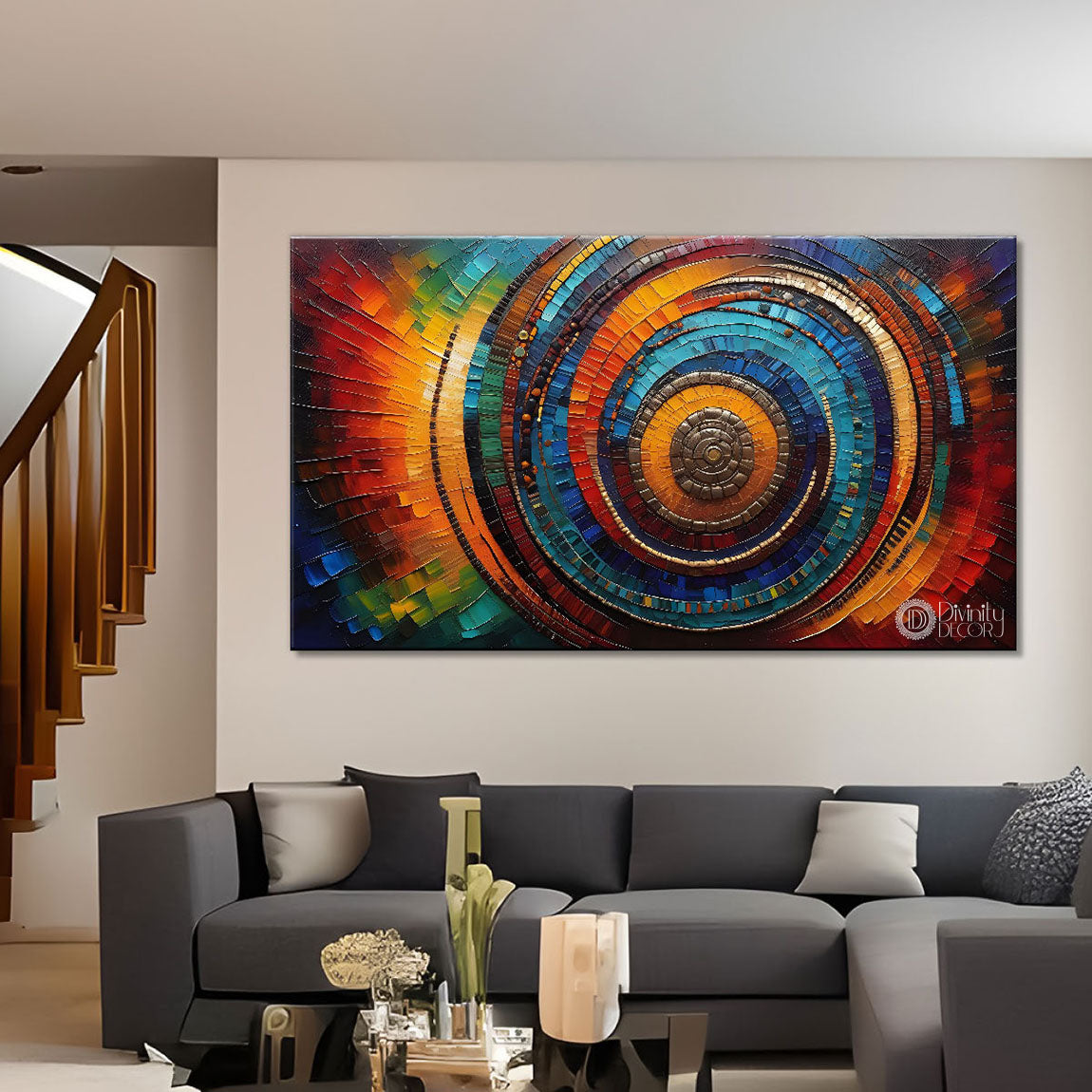 Colorful round textured modern art Canvas Painting - Design - Modern-L-44