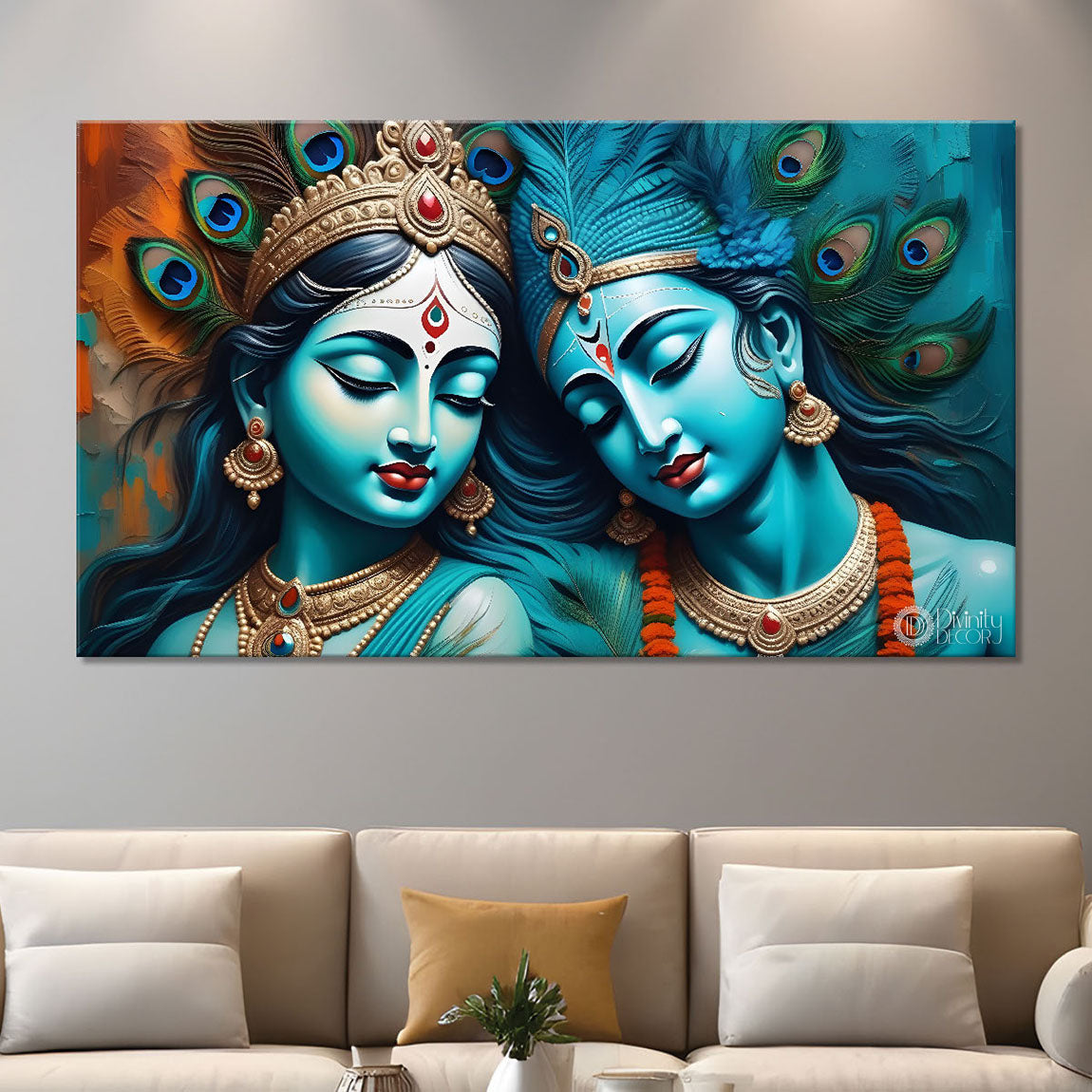 Radha and Krishna face painting in blue texture Canvas Painting - Design - Krishna-44