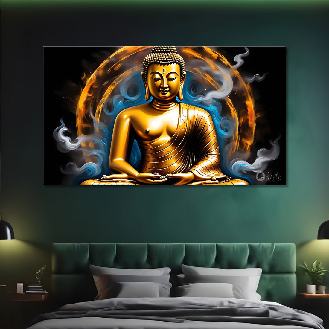 Golden buddha with yellow and blue chakra painting Canvas Wall Painting - Buddha-44