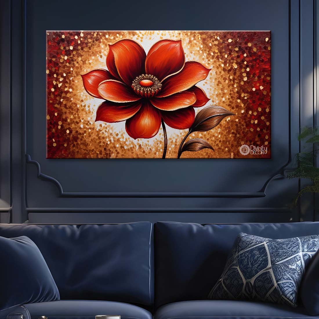 Red flower with bright textured painting- Design - Flower-45