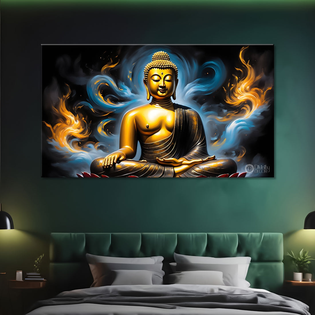 Golden buddha with colorful textured painting Canvas Wall Painting - Buddha-45