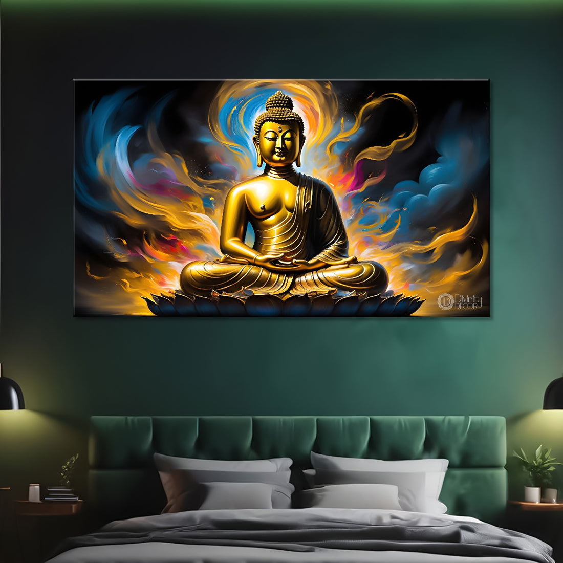 Golden buddha with colorful textured painting Canvas Wall Painting - Buddha-46