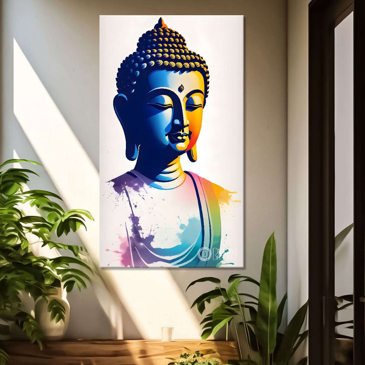Buddha face in water colour background textured painting- Buddha-V-46