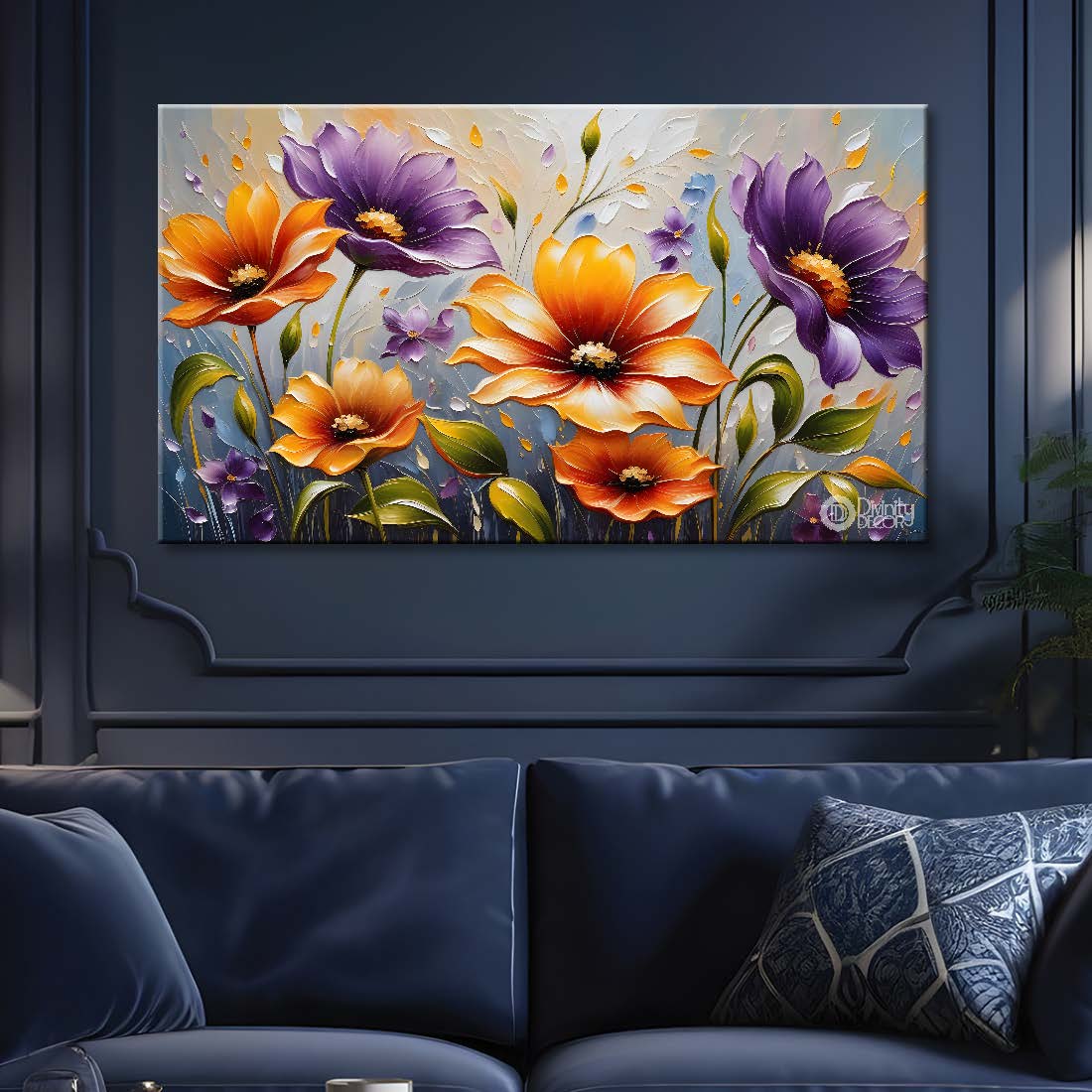 Purple and yellow flowers with light textured painting- Design - Flower-46