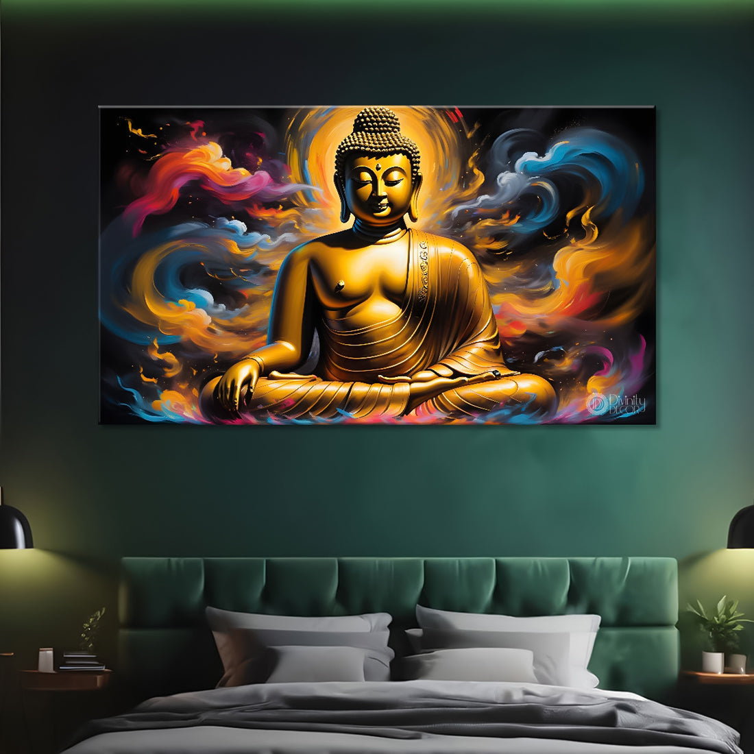Golden buddha with colorful textured painting Canvas Wall Painting - Buddha-47