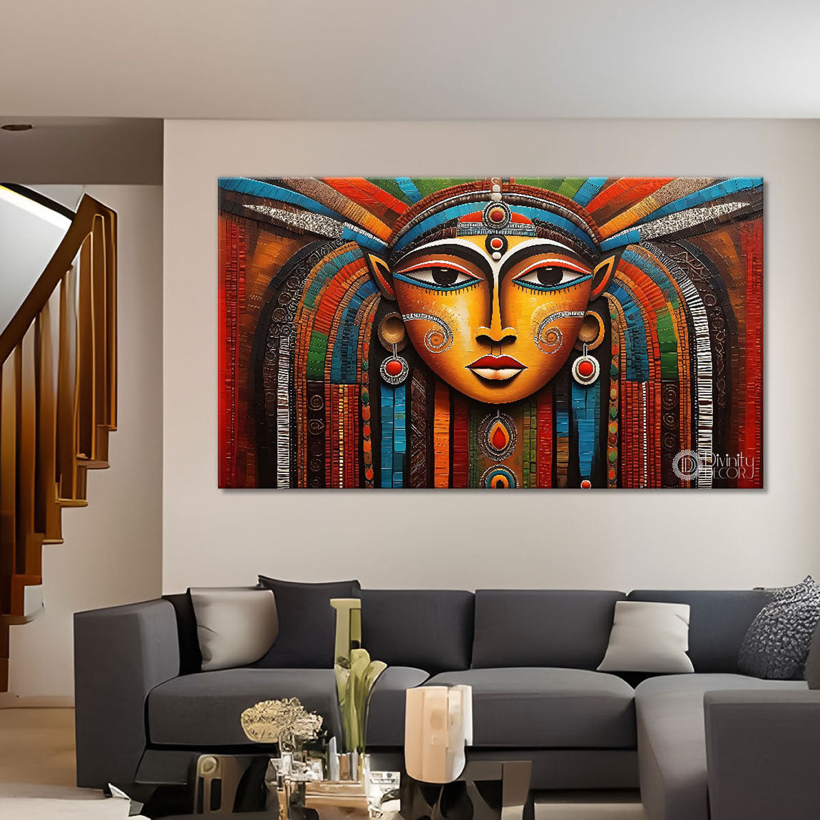 Tribal lady face textured art Canvas Painting - Design - Modern-L-47