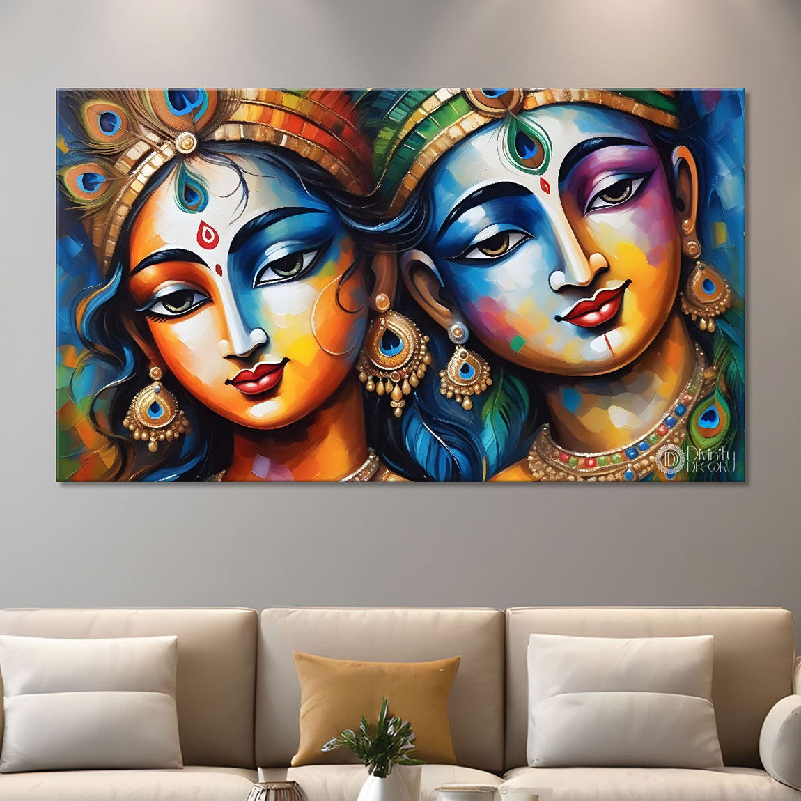 Radha and Krishna face in colors textured painting Canvas Painting - Design - Krishna-47