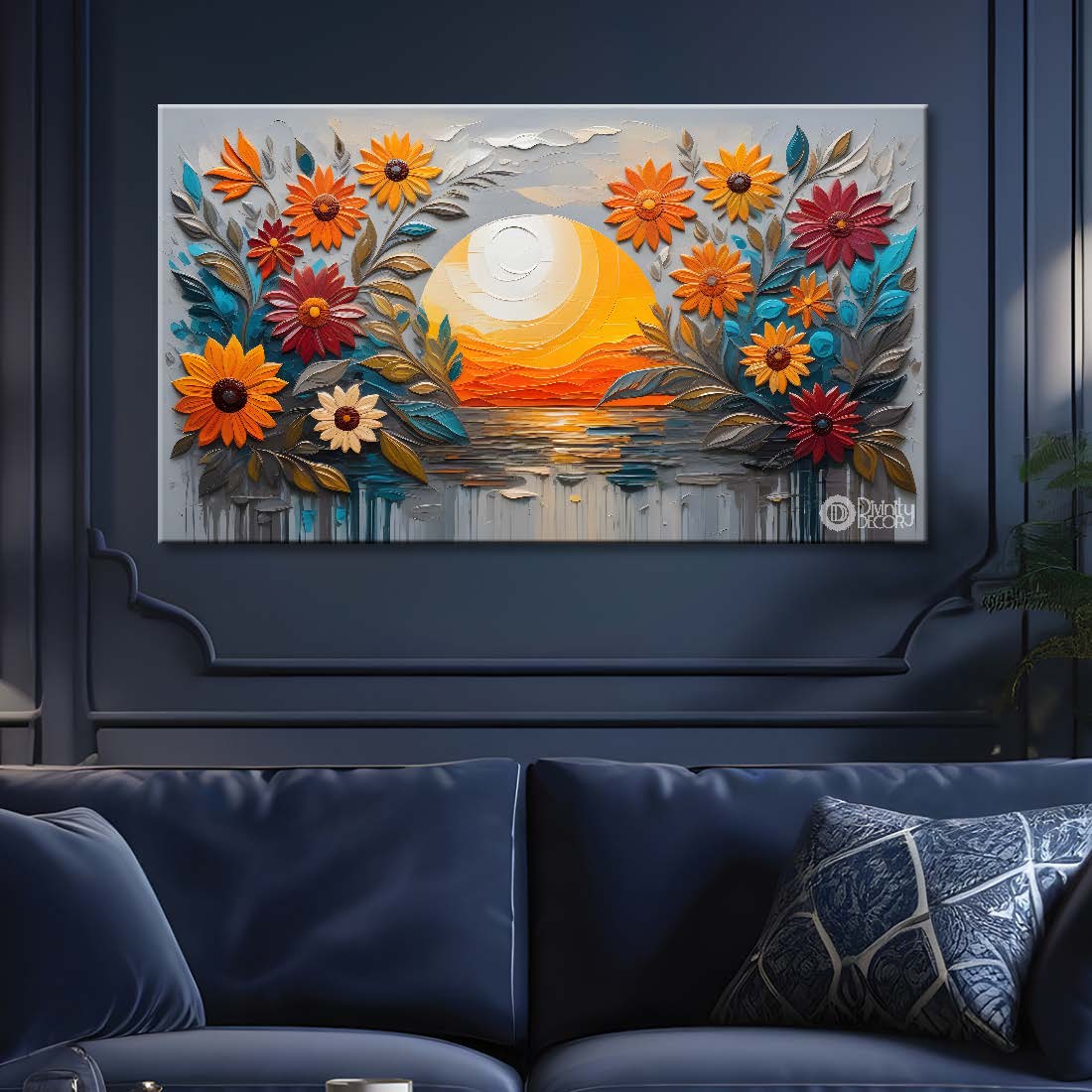 Colorful flowers with sunrise textured painting- Design - Flower-47