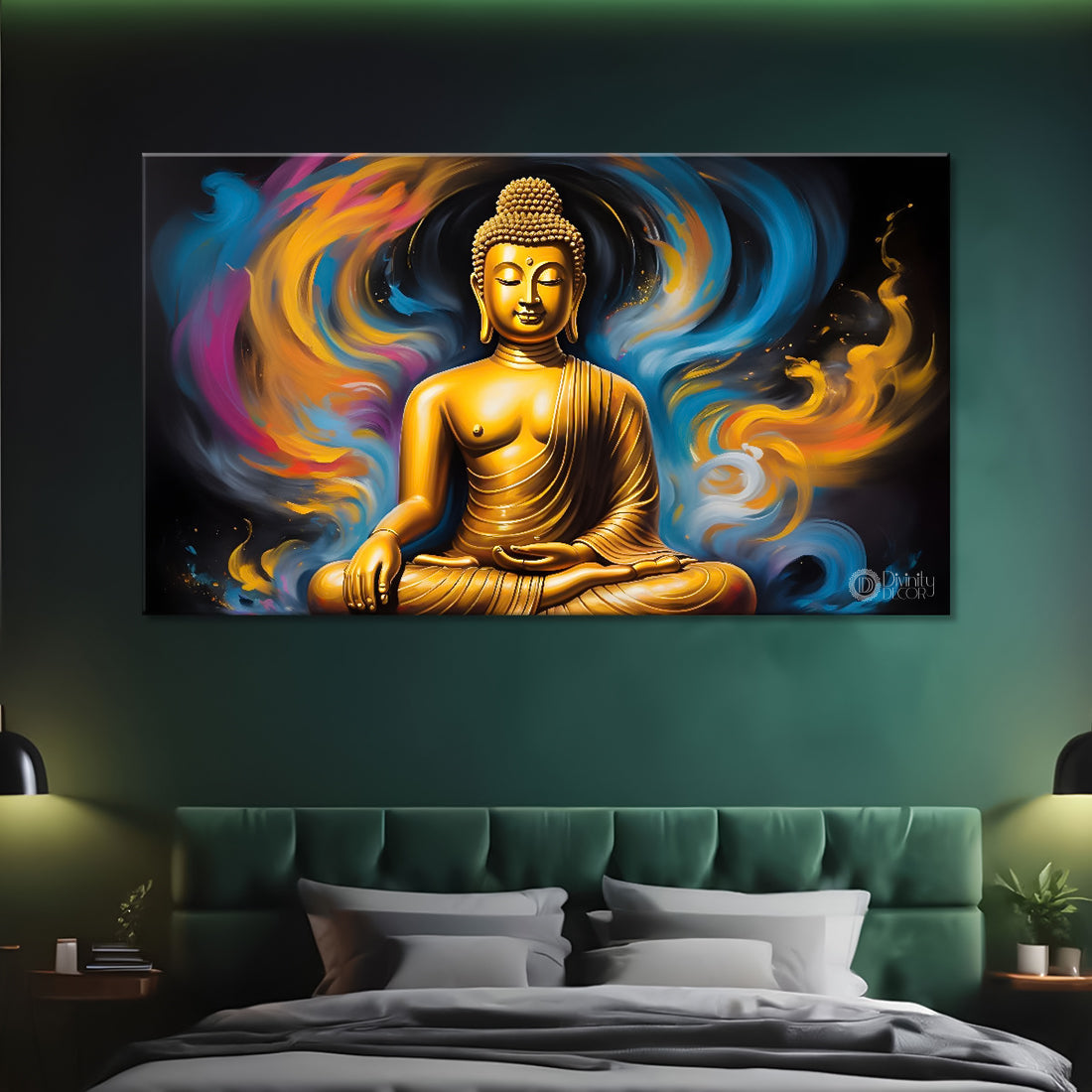 Golden buddha with colorful textured painting Canvas Wall Painting - Buddha-48