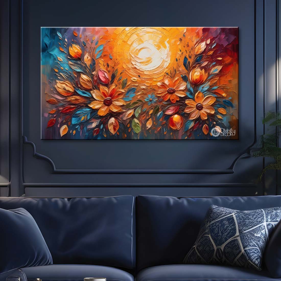 Colorful flowers with sunrise textured painting- Design - Flower-49