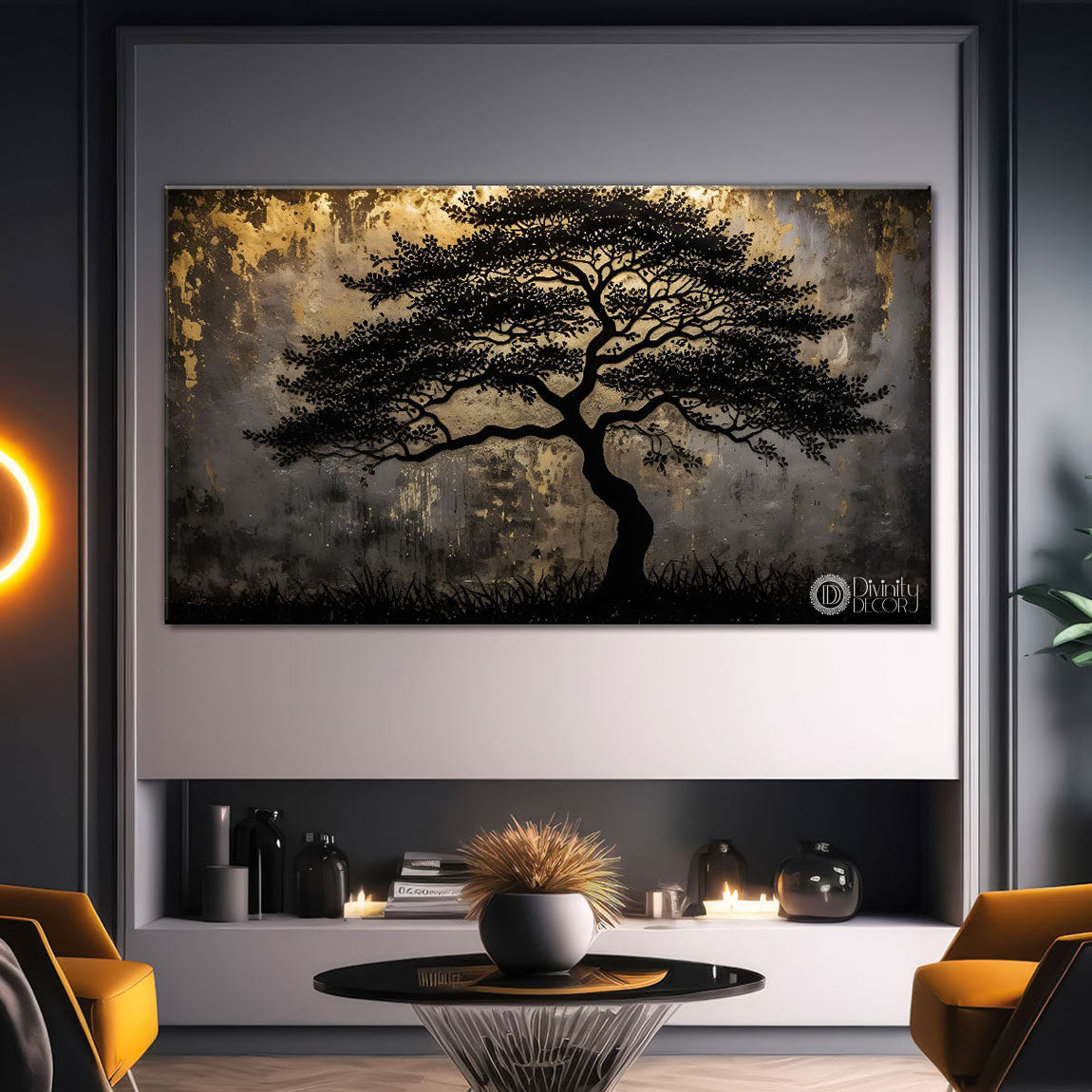 Dark textured tree modern art Canvas Painting - Design - Tree-49