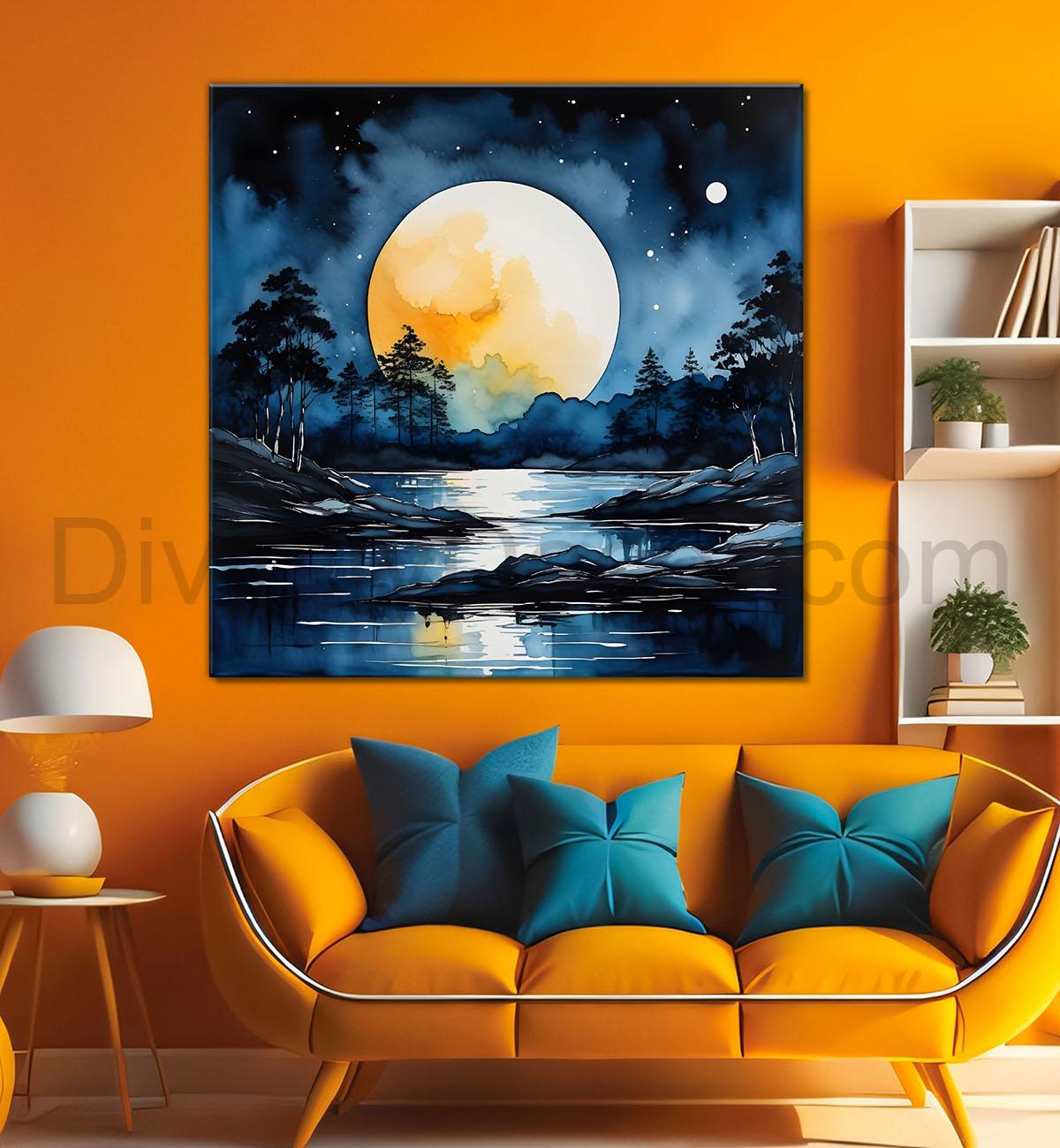 Moon and the trees painting Canvas Painting 24X24- Nature Art -S-49