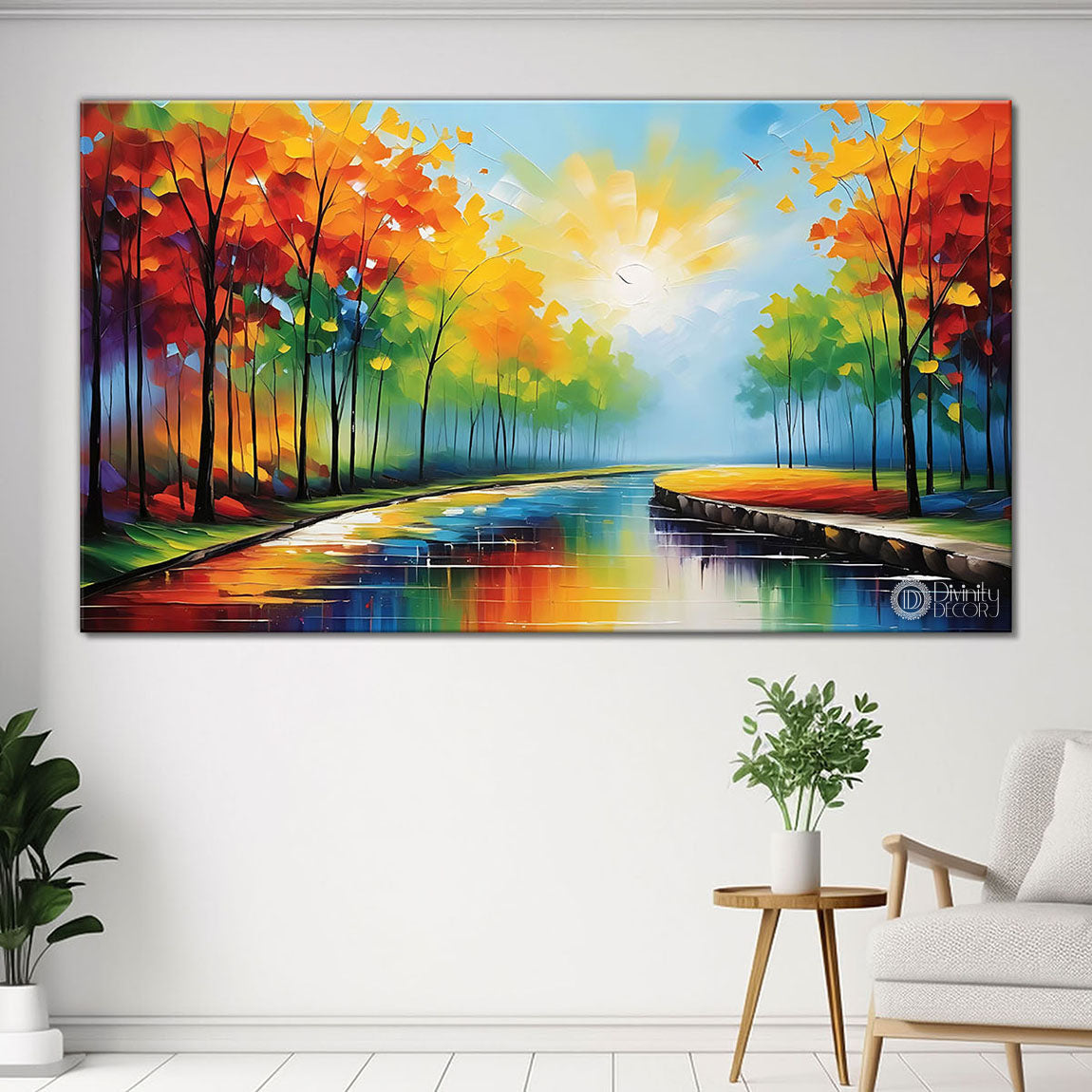 Colorful trees in textured water color painting Canvas Painting - Nature Art -49