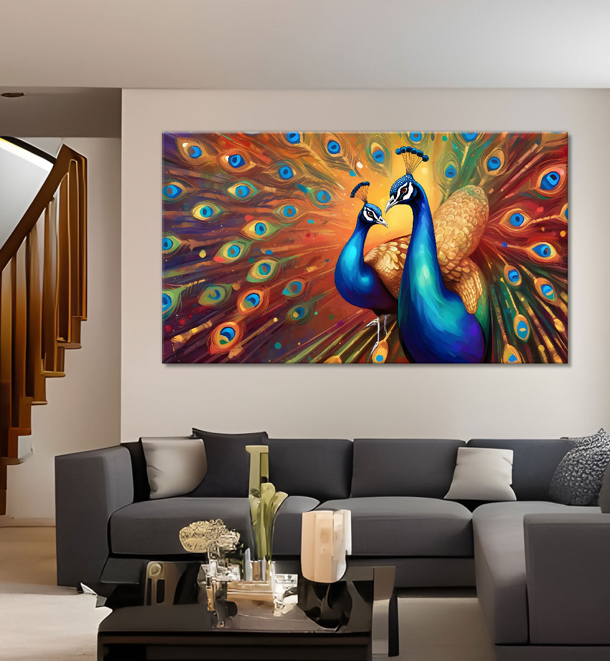 Peacocks with bright background Canvas Painting - Design - Peacock-4