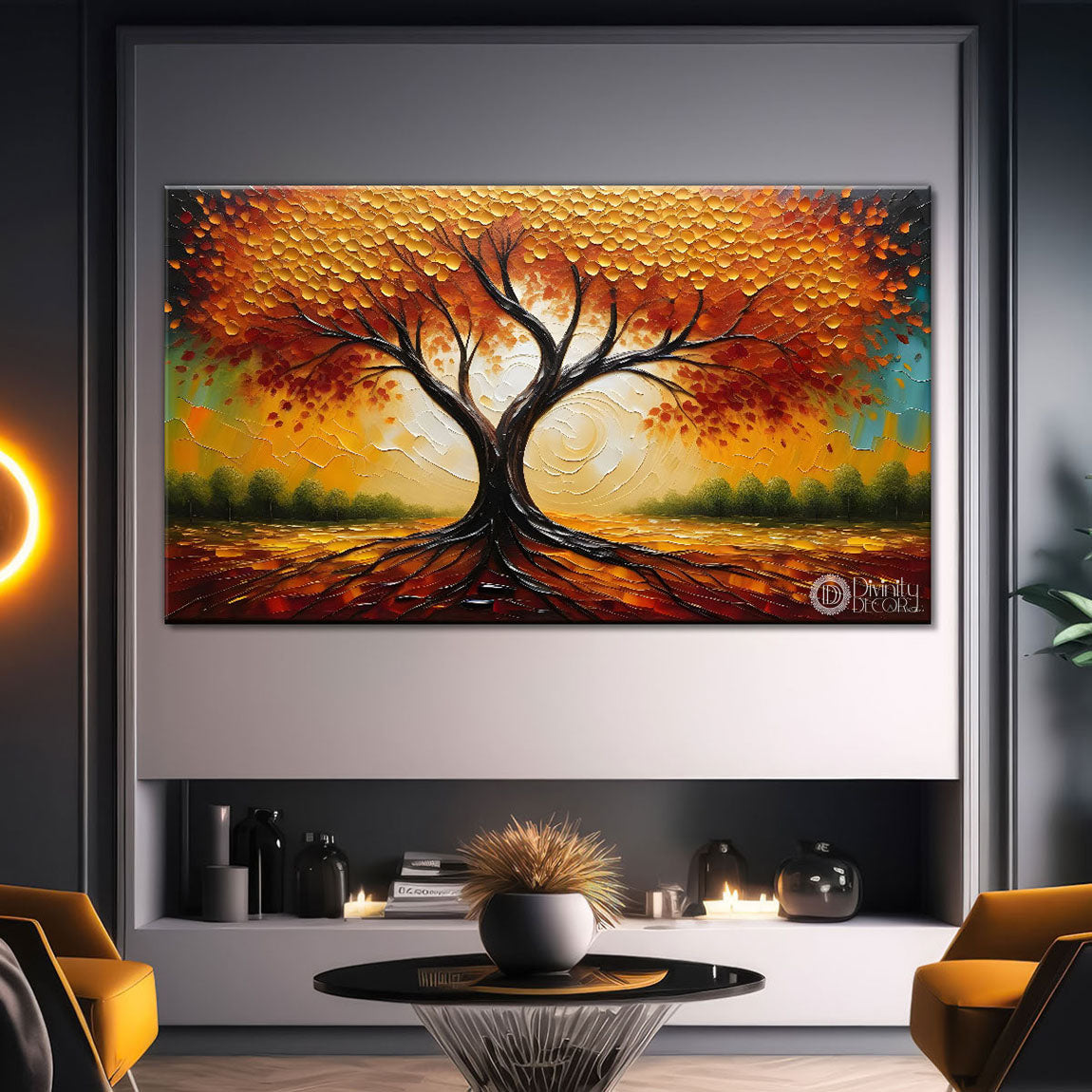 Orange tree in textured modern art Canvas Painting - Design - Tree-50