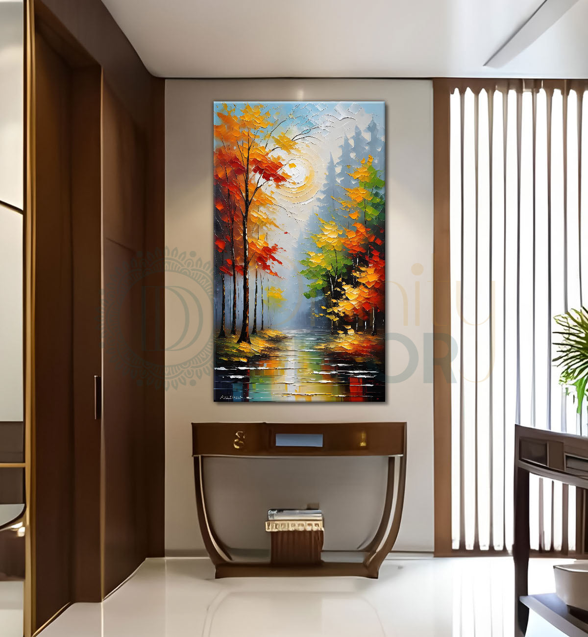 Orange trees with lake terxtured natural art Canvas Painting - Nature Art -V-50